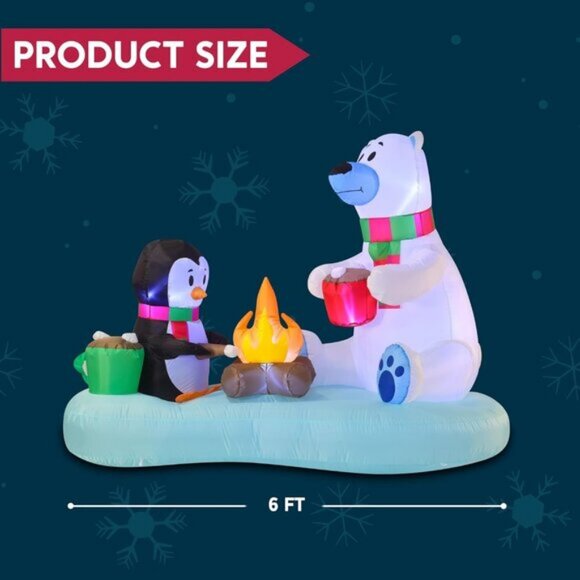 ⚡6 FT Christmas Inflatable Fire Bear and Penguin with Campfire Decoration - Picture 2 of 8
